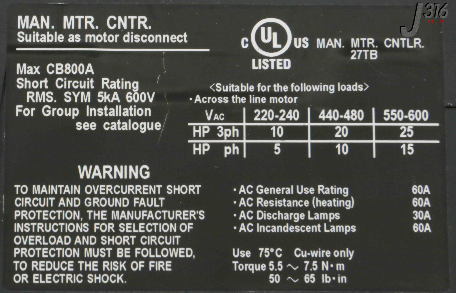 30834 FUJI ELECTRIC CIRCUIT BREAKER, 3 POLE, 60 AMP (NEW) EA103C